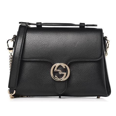 510302 gucci|Gucci Interlocking G Black Leather Chain Shoulder Bag 510302.